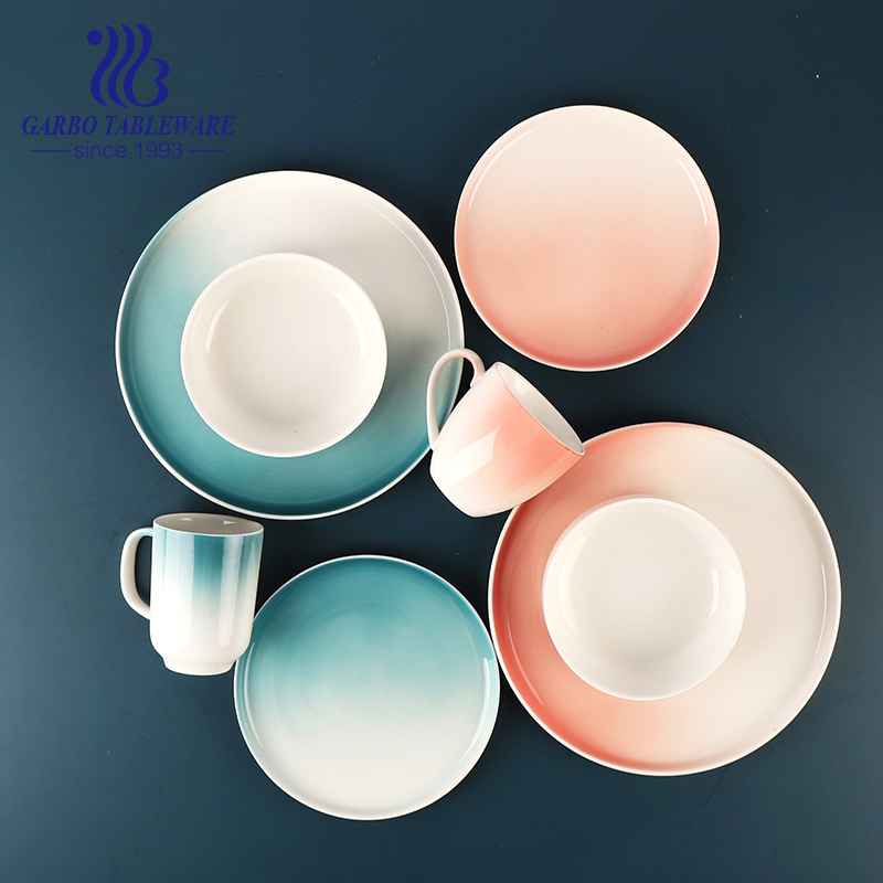 North America colorful 16 pieces porcelain dinner set Ceramic Plates and Bowls Sets 