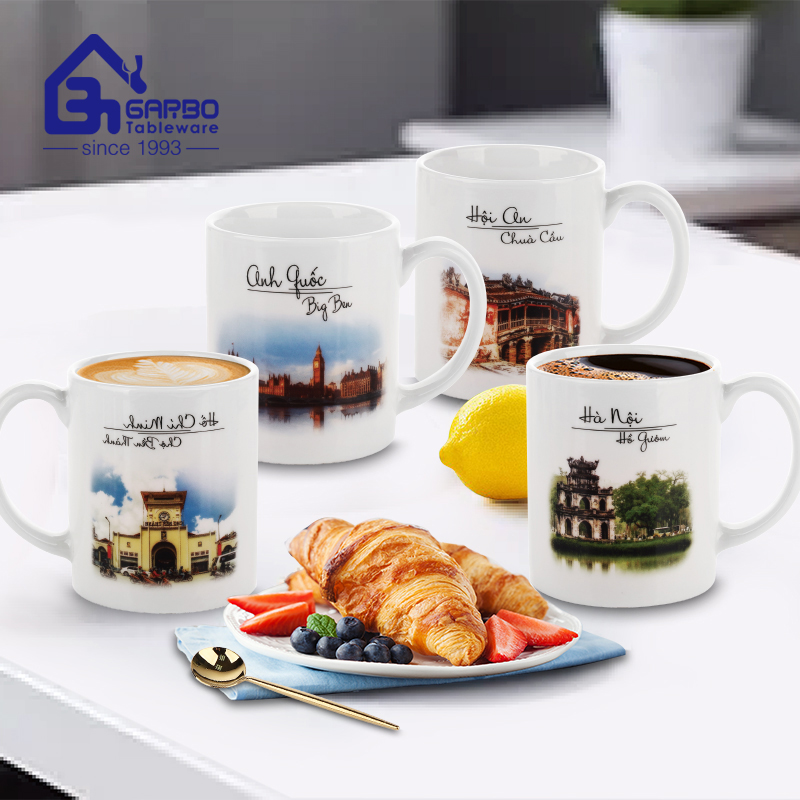 350ml beautiful landscape printing porcelain mug factory from China