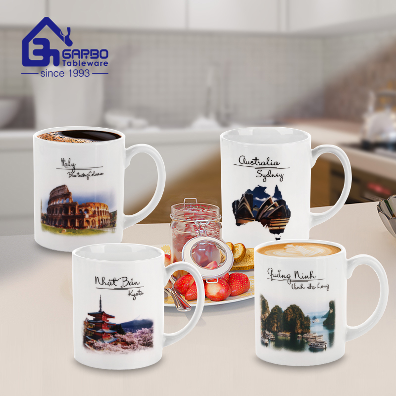 350ml beautiful landscape printing porcelain mug factory from China