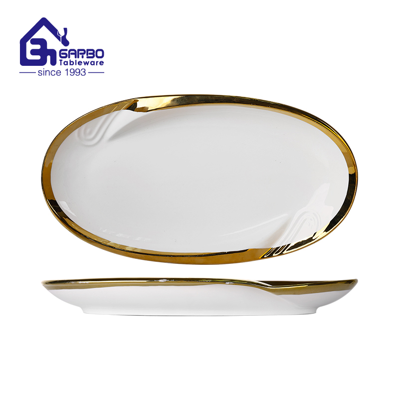 Middle East Irregular porcelain plate 11 inches golden band ceramic dish Reusable ceramic charger plates