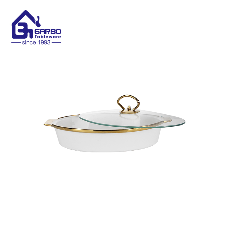 Elegant Ceramic Serving Dish with Glass Lid Porcelain Bakeware for Parties