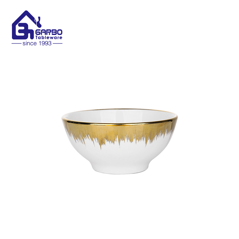 Durable 5.98inch Ceramic Dessert Bowl with Plating Gold