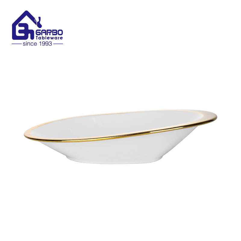 Durable 5.98inch Ceramic Dessert Bowl with Plating Gold