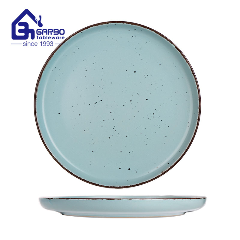 Bulk order cheap 8inch green ceramic flat plate with black rim