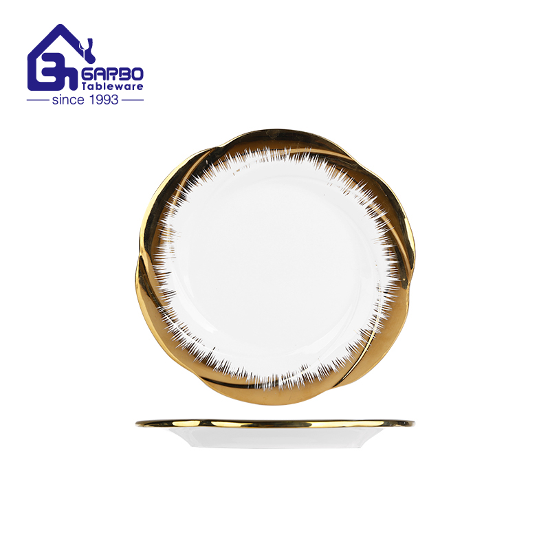 9 inch golden electroplating porcelain plate with rotary design factory from China