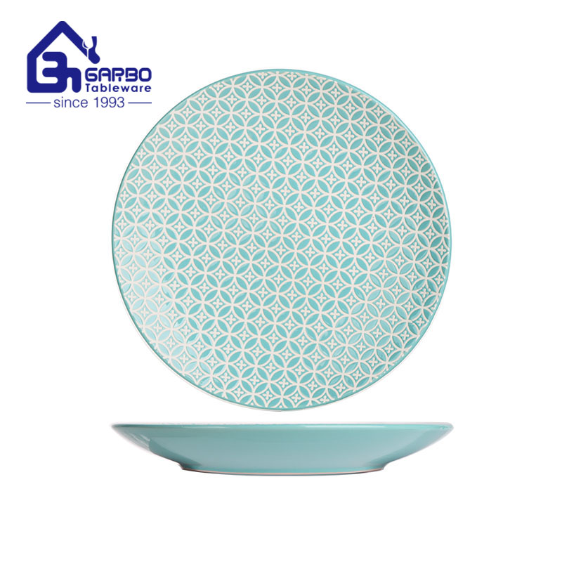 Bulk order cheap 8 inch blue ceramic pizza plates stoneware side dish serving plate