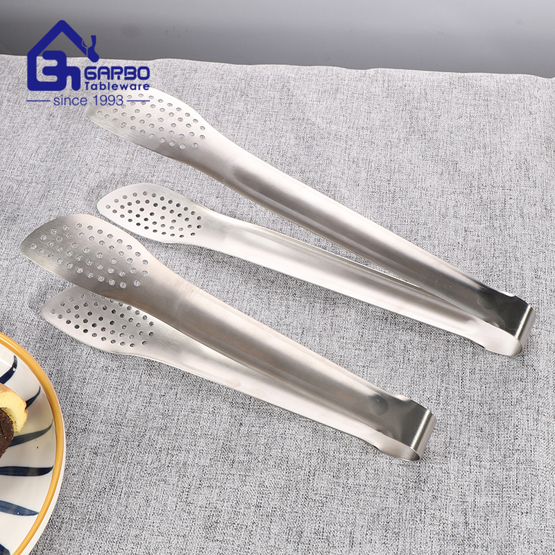 238mm Length High Quality 304 Stainless Steel Kitchen Food Tong Bulk Pack Classic Cake Tong For Party Usage