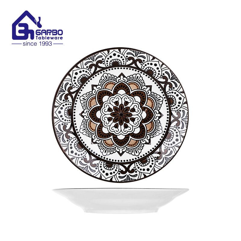 Home use elegant under-glazed design 8inch porcelain deep plate