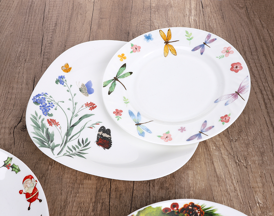 Reusable Square and Round Opal glass dinner plates with stylish decor