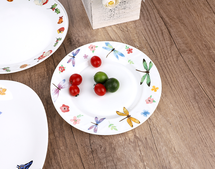 Reusable Square and Round Opal glass dinner plates with stylish decor