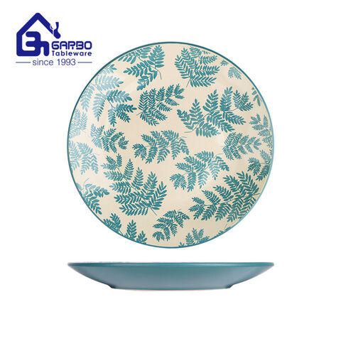 8-inch Leave Pattern Design Stoneware Plate Classic Ceramic Dinner Plate