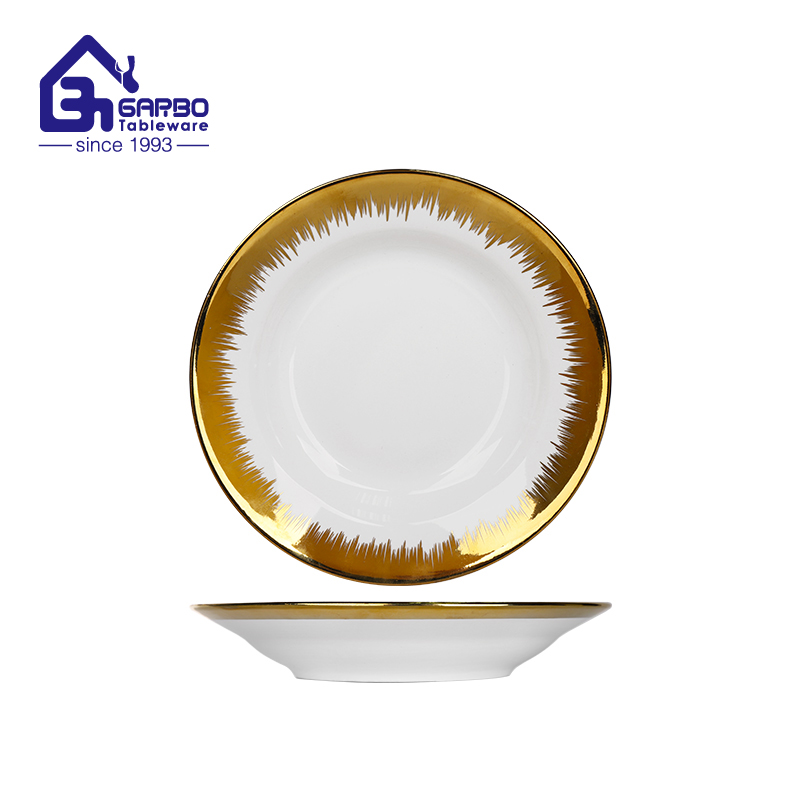 8 inch plating gold deep plate round food dish hotel sevice dinner plates set table dinnerware