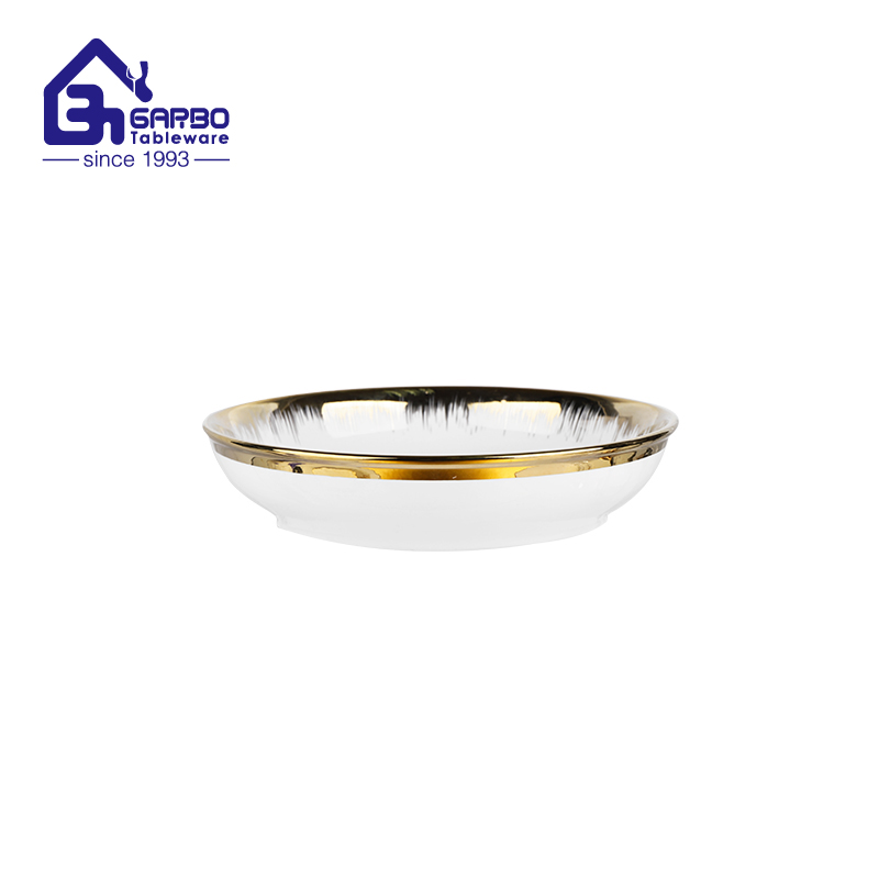 8 inch porcelain salad bowl with gold plating rim factory from China