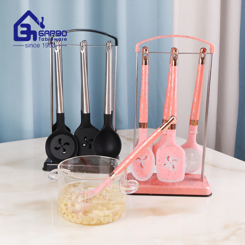 Factory direct sales silicone siliver handle kitchen tools set