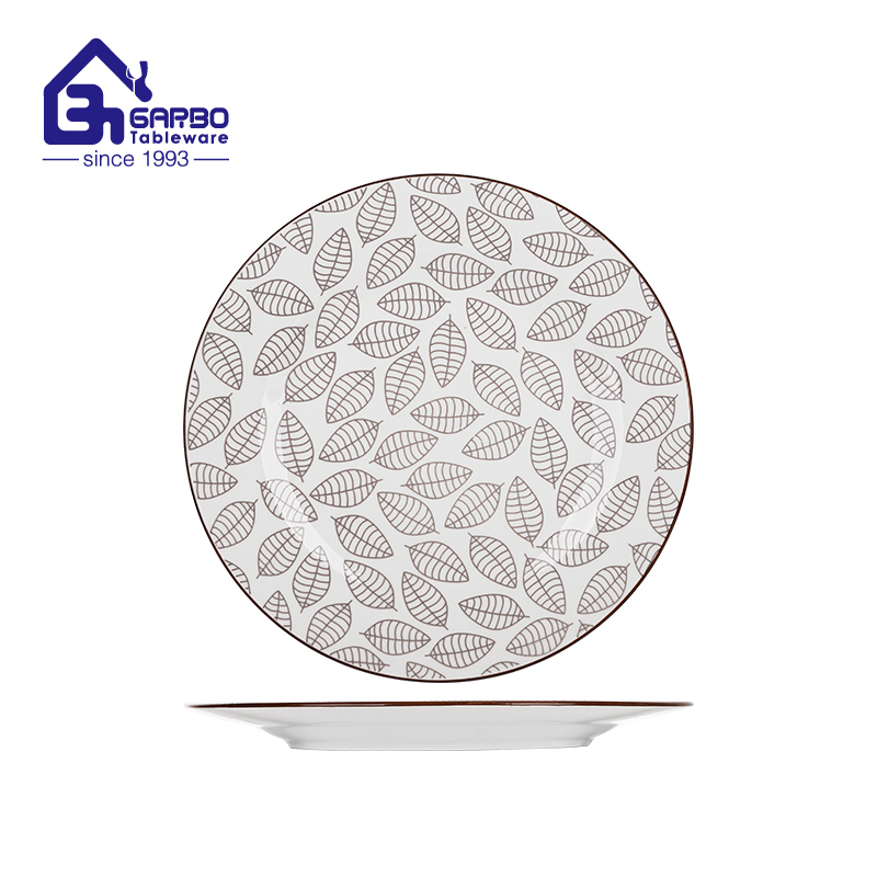 10.43 inches OEM printed Ceramic Flat Plate with leaves printing for wholesale