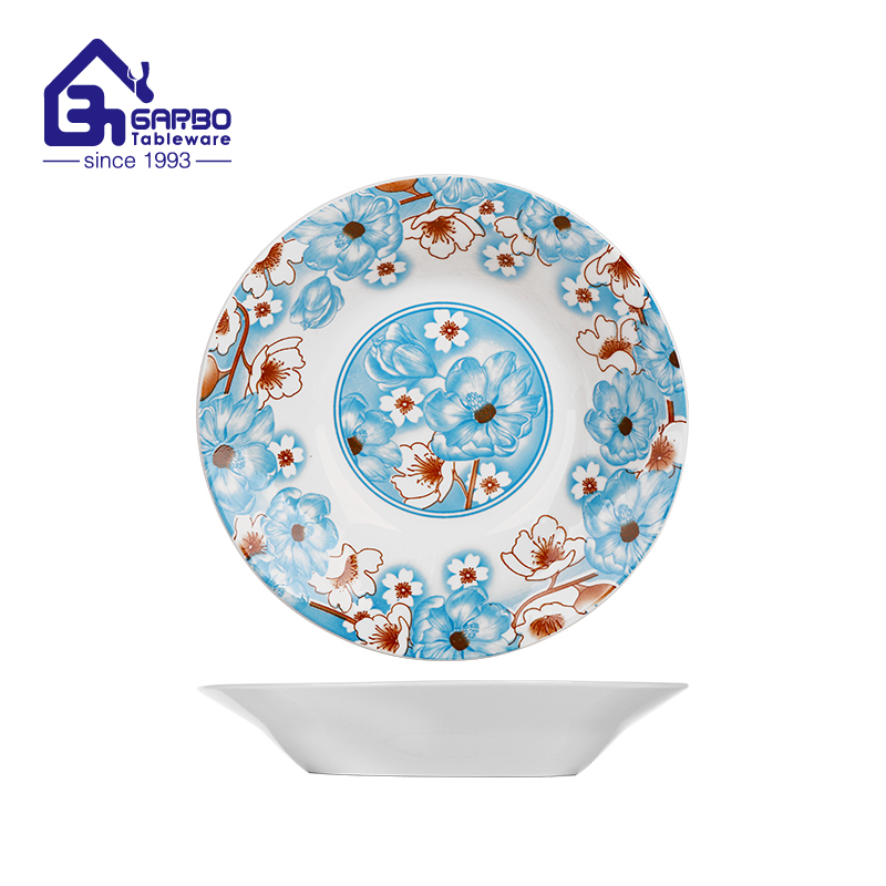 Light blue flower design 8 inch ceramic deep plate