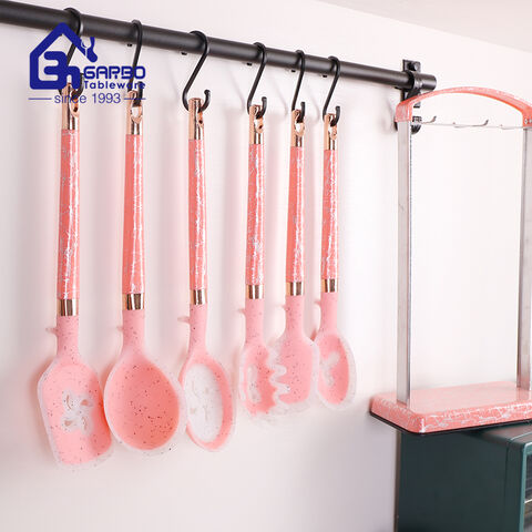 Pink color silicone utensil set with FDA pass material made