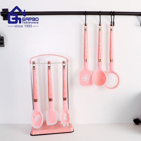 Pink color silicone utensil set with FDA pass material made