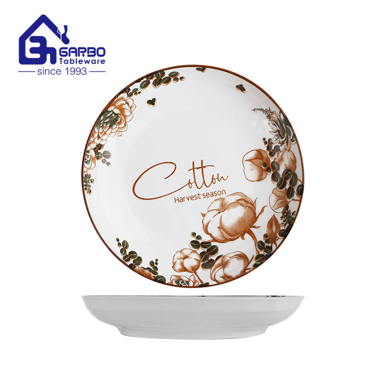 9 inch ceramic fruit plate stoneware with cherry printing factory from China