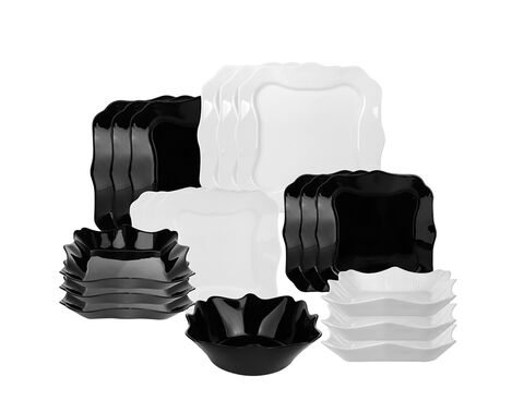 White and black opal glass dinner set 19 pieces in square shape with wholesale price