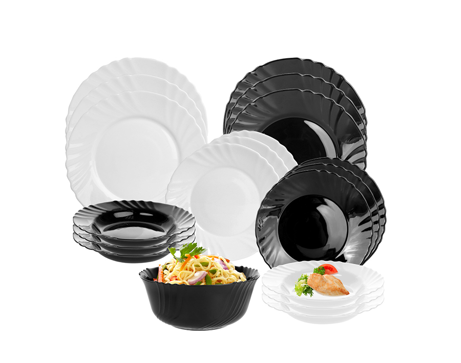 Factory wholesale price opal glass dinner set in white and black color