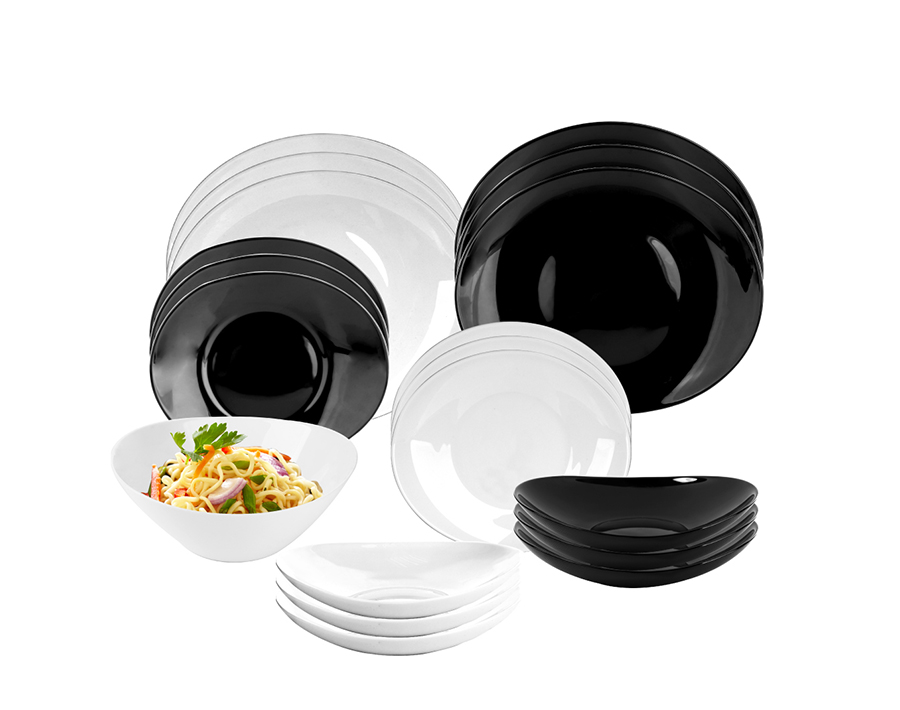 Garbo black and white opal glass dinner set 19pcs Ingot-shaped dishes