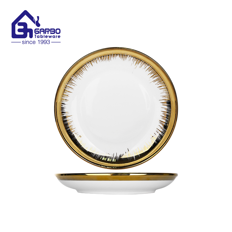 Gold rim ceramic plate hotel round big porcelain food dish dinnerware