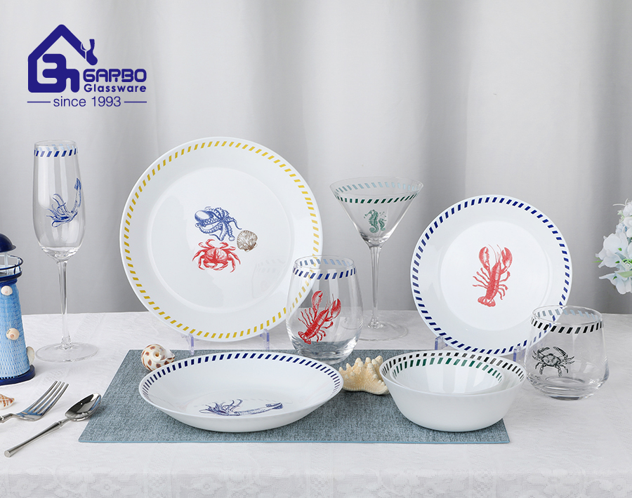 Customize ocean animal decor home opalware dinner set 6pcs