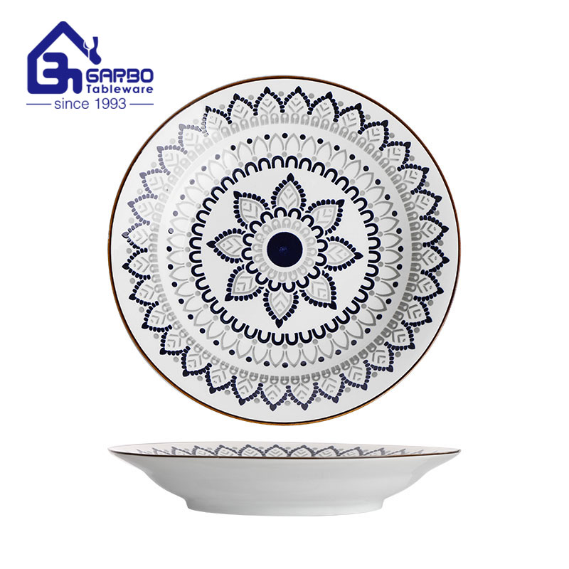 8 inch stoneware ceramic plate with a decorative floral pattern factory from China