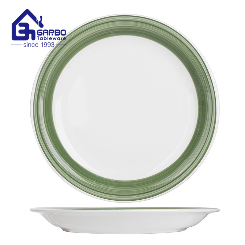 Hand painted green band ceramic side plate 7.5 inch dessert dish for kitchen wholesale 