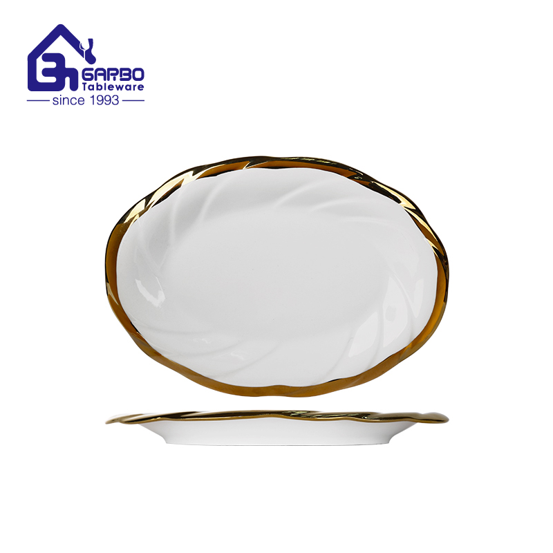 8 inches Golden Plating Ceramic Oval Fish Plate white porcelain dish for wholesale 