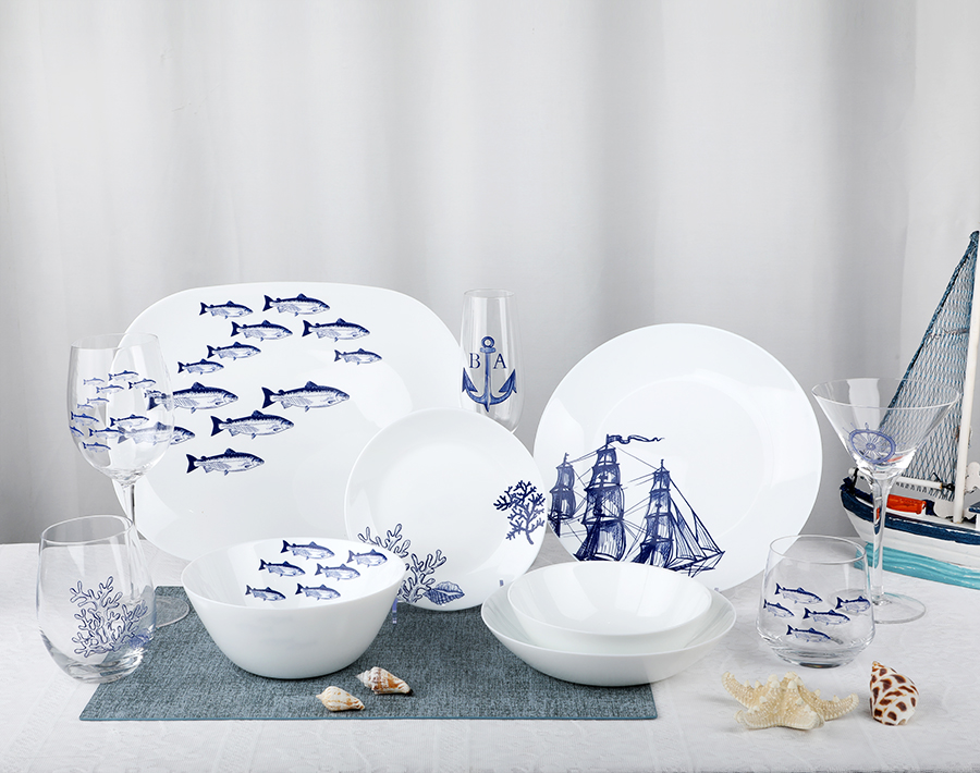 bulk home opal dinnerware set with ocean animal decor printing