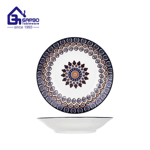 Color print ceramic deep food dish set with pattern porcelain plate