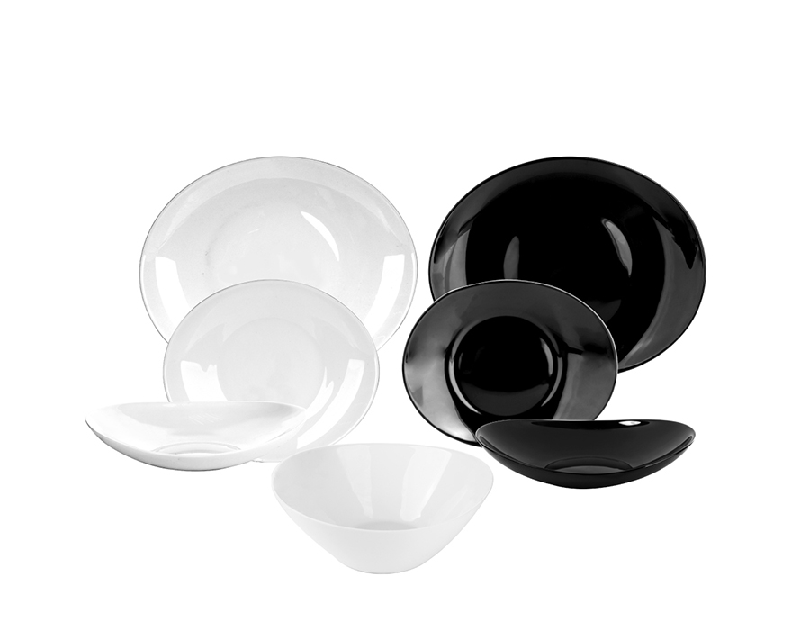 White and black oval shape opal glassware dinner set bulk price