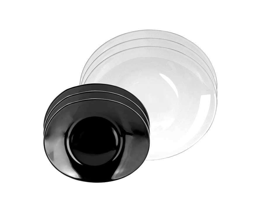 White and black oval shape opal glassware dinner set bulk price