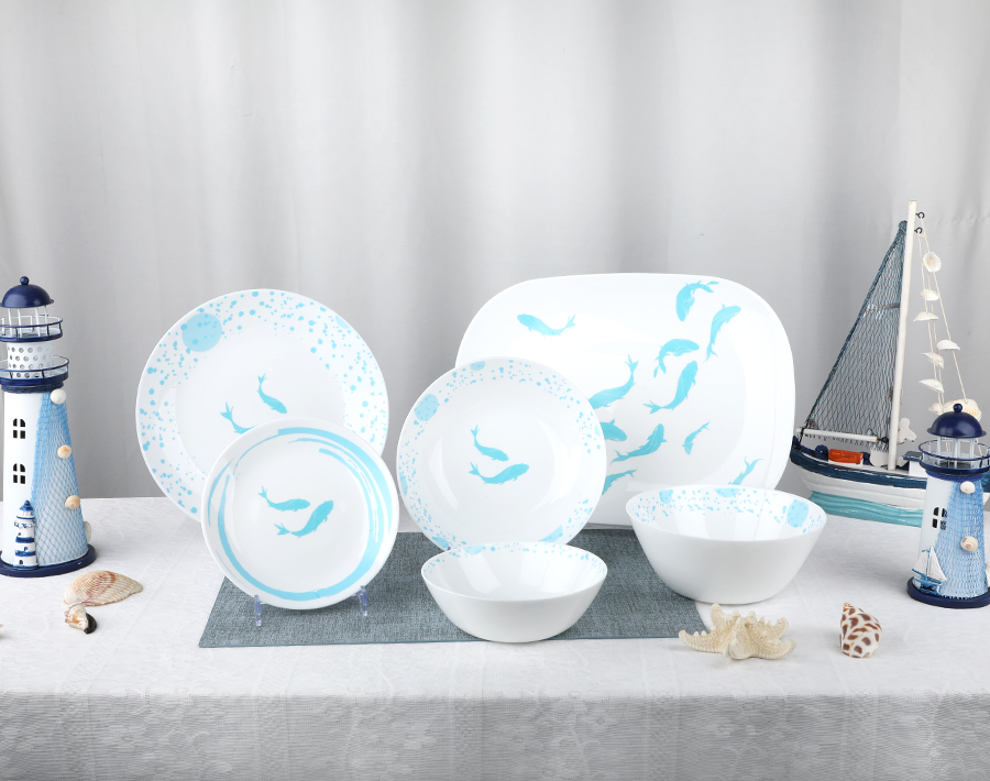 26pcs white opalware dinner set with ocean decor wholesale 