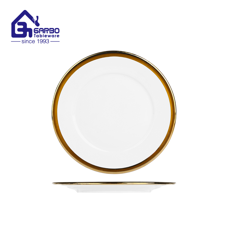 10inch porcelain plate with gold rim plating ceramic flat dish hotel 