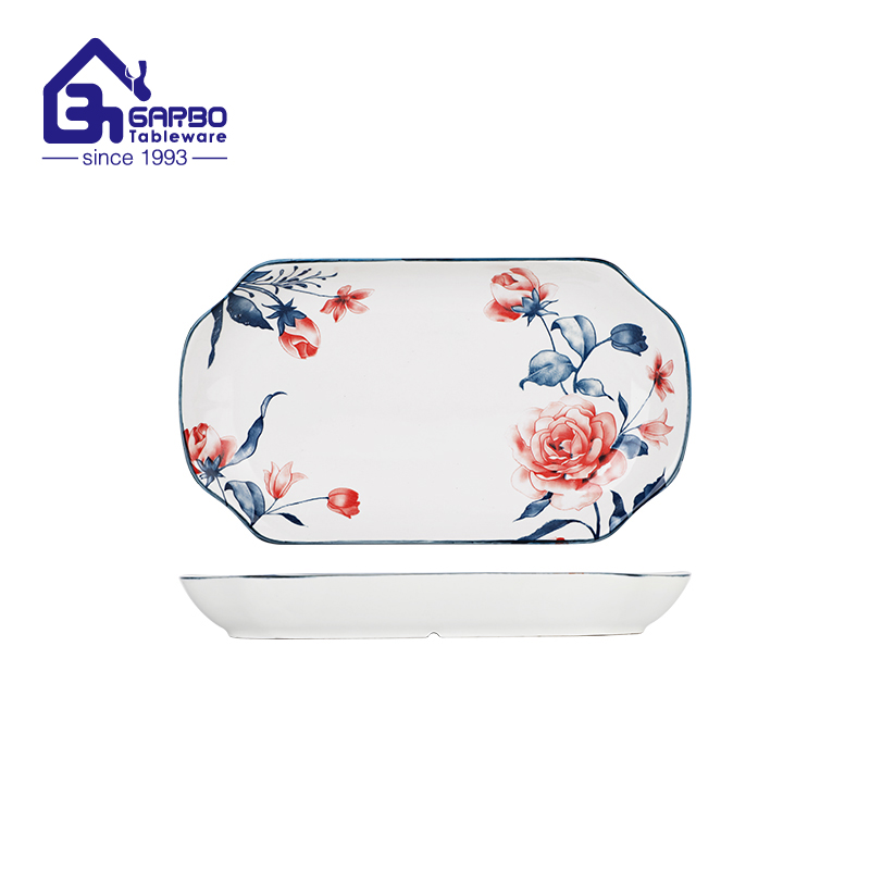 Irregular rectangle porcelain fish dish printing ceramic deep plate set kitchenware