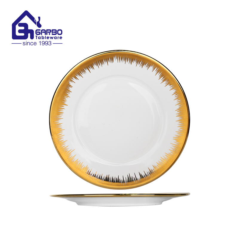 Russia market  luxury golden white porcelain flat plate wholesale supplier 