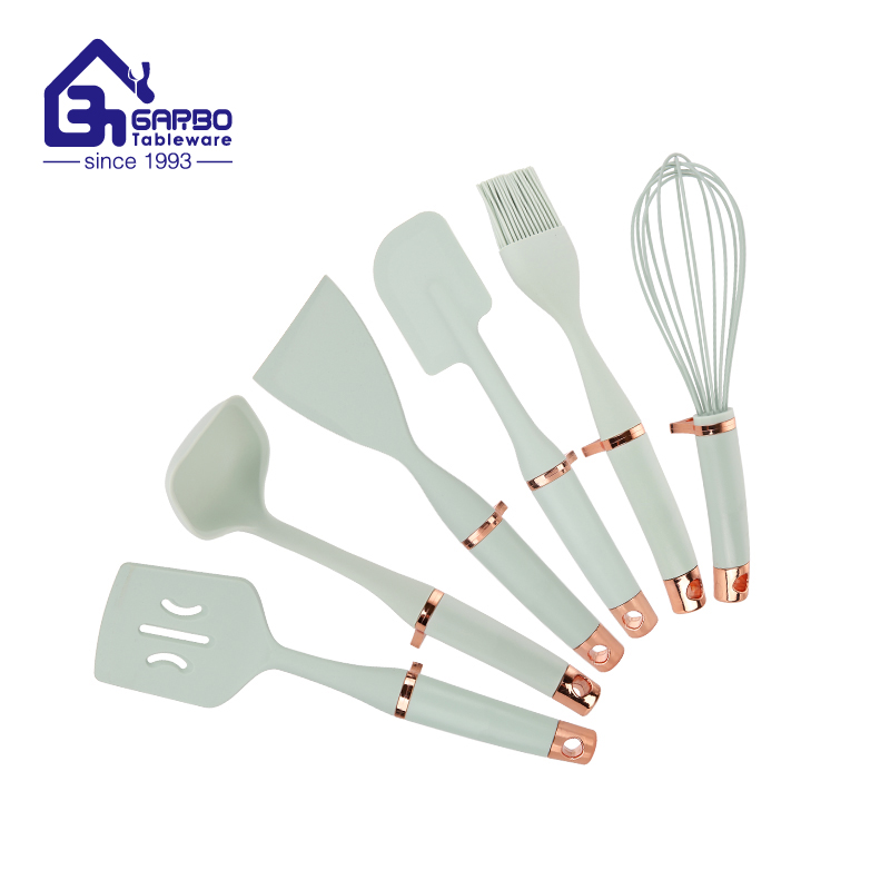 Electroplating Customized Pink Color New Design Professional 7-piece Silicone Untensil Set with ASB Handle