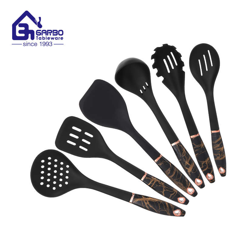 Electroplating Customized Pink Color New Design Professional 7-piece Silicone Untensil Set with ASB Handle