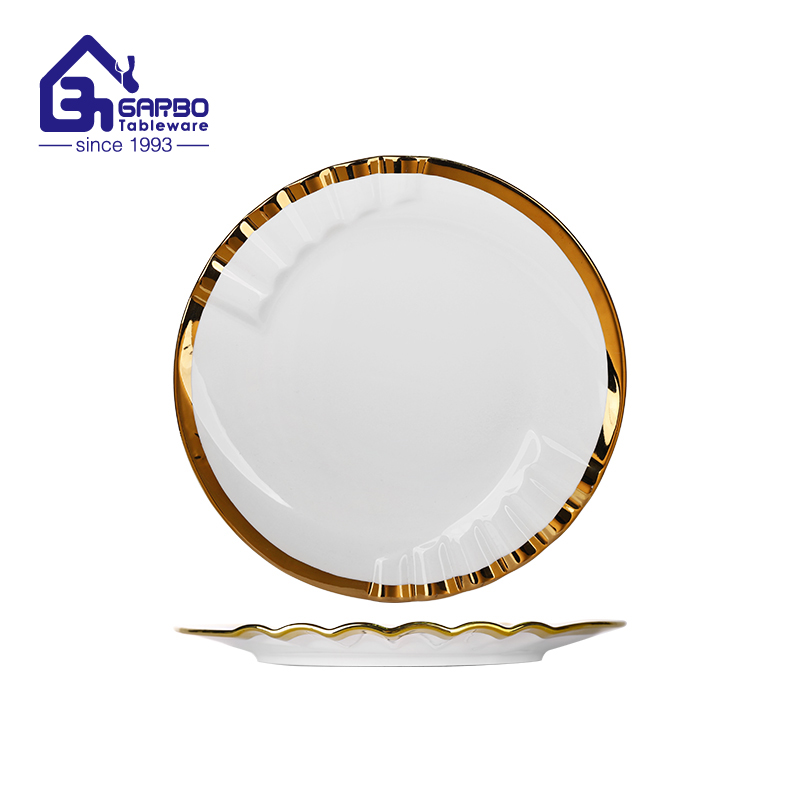 7.28 inch ceramic soup plate with plating golden rim round for hotel 