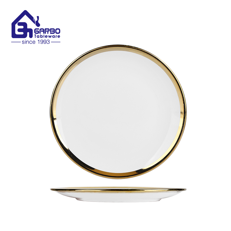 Ceramic tableware supplier Luxury golden plating porcelain plate 10 inch flat dish 