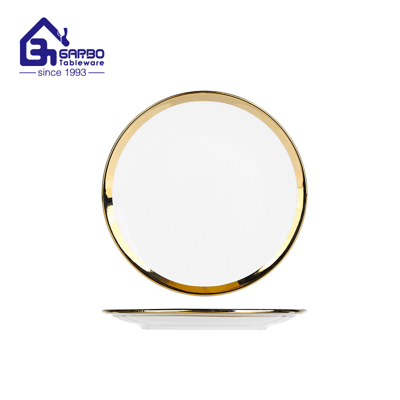 Ceramic tableware supplier Luxury golden plating porcelain plate 10 inch flat dish 