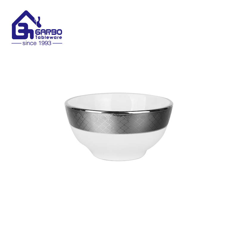 4.5 inch porcelain rice and noodle bowl ion plating decal silver ceramic food bowls