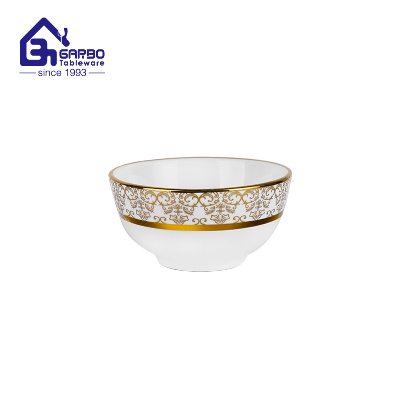 Premium 4.41 inch porcelain rice bowl with electronic golden plated outside rim