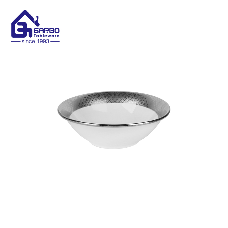 7 inches ceramic salad bowls ion plating decal silver porcelain cereal bowls factory in China