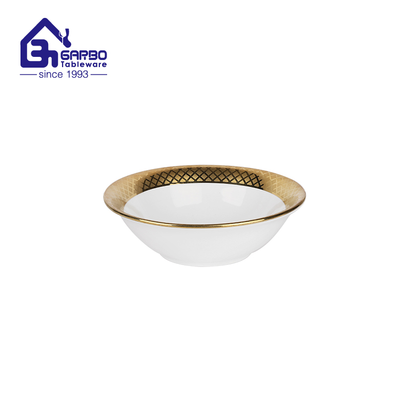 7 inches ceramic salad bowls ion plating decal silver porcelain cereal bowls factory in China