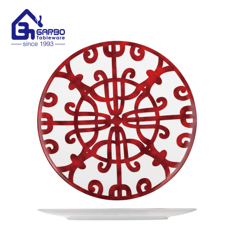 Wholesale 8 inch flower rim porcelain flat plate for home 