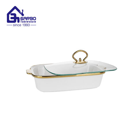 1.8L rectangle golden porcelain pot with glass lid for party